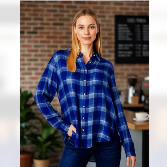 NWT French Connection Flannel Button Down Shirt SUPER Oversized Small - Picture 1 of 6